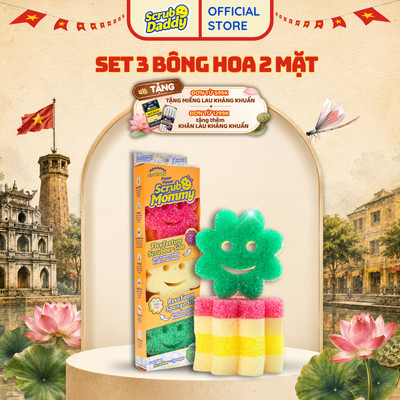 Set 3 miếng Bông Hoa Colors Scrub Mommy -  2 mặt đa năng - an toàn - chống mùi