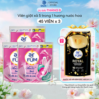 Combo 3 Túi Viên giặt Quần áo arFUM 5 trong 1 tinh dầu nước hoa, khử khuẩn 99% (túi 45 viên)