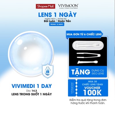 Lens 1 ngày cận trong suốt kính áp tròng VIVIMOON Vivimedi 1 Day (Giá 01 chiếc, 01 bên mắt,  x2 để đặt 1 đôi)