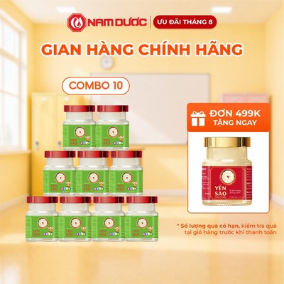 [COMBO 10 HỘP] Yến sào Nam Dược Kids lọ 70g tổ yến chưng đường phèn và canxi hữu cơ