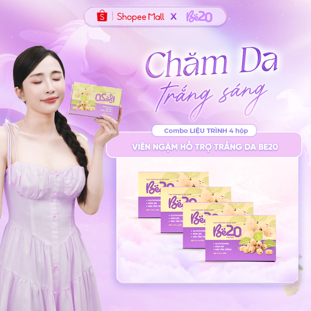 4 Hộp Kẹo Ngậm Dâu Tằm Trắng Da Be20 - Bật Tone Trắng Hồng Tự Nhiên - Hộp 30 viên