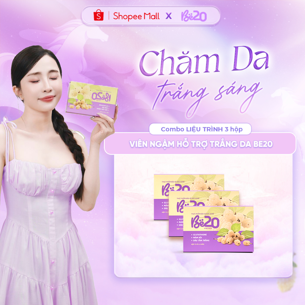 3 Hộp Kẹo ngậm trắng da dâu tằm Be20 - Hỗ trợ làm trắng da, da sáng hồng, căng mướt tự nhiên - Hộp 3