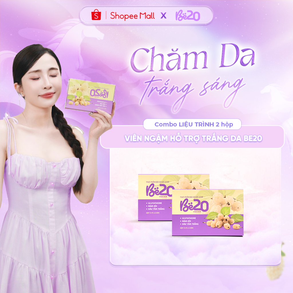 2 Hộp Kẹo Ngậm Trắng Da Dâu Tằm Be20 - Bật Tone Trắng Hồng Tự Nhiên - Hộp 30 viên