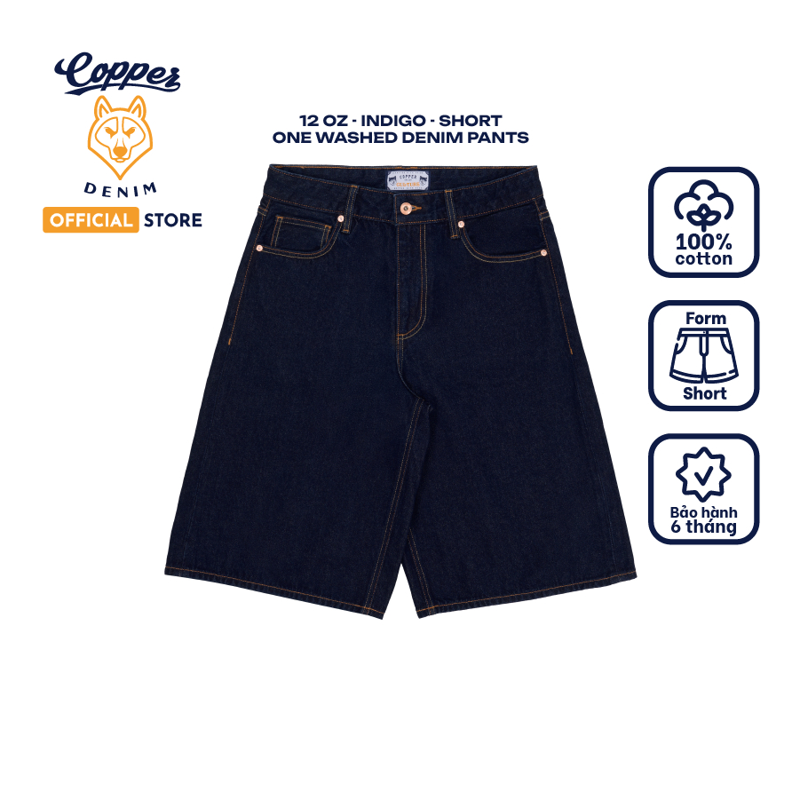 [NEW] Quần Short Jeans Nam 12Oz - màu xanh indigo, onewashed denim - Copper Denim