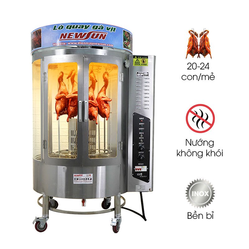 Lò Quay Gà Vịt Dùng Điện 20-24 Con 12.6KW Inox 380V Cửa Kính Cường Lực NEWSUN LQ850Đ Chính Hãng