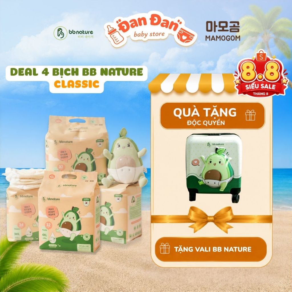 BB Nature Classic / Deal 4 Bịch Bỉm BB Classic Tặng Vali Bơ BB Nature