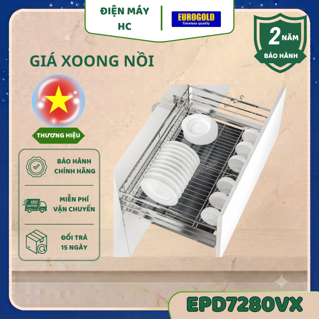 Giá Bát Đĩa Eurogold EP80/EPD7280/EPD7280VX – Kệ Úp Bát Inox 304 Lắp Âm Tủ