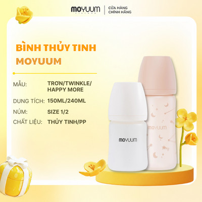 Bình sữa Thủy tinh tráng silicon Moyuum - Mẫu trơn/Twinkle/ Happy more - 150ml/240ml - TT