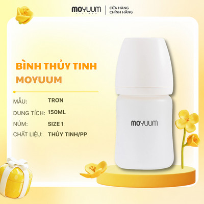 Bình sữa Thủy tinh tráng silicon Moyuum - Mẫu trơn - 150ml - Kèm núm 1
