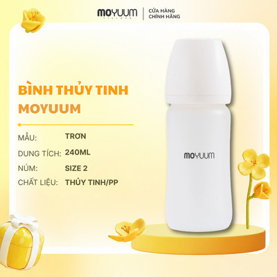 Bình sữa Thủy tinh tráng silicon Moyuum - Mẫu trơn - 240ml - Kèm núm 2