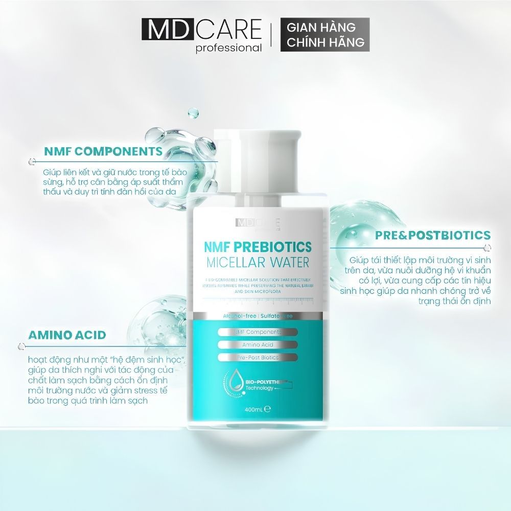 Ảnh 4 của Nước Tẩy Trang NMF MD CARE Prebiotics Micellar Water làm sạch, không làm khô căng da
