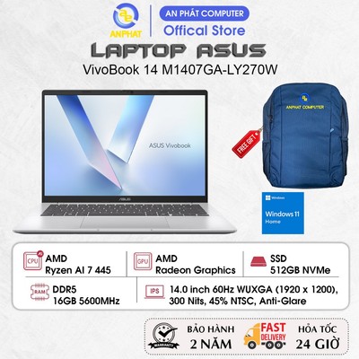 Laptop Asus VivoBook 14 M1407GA-LY270W, Ryzen AI 7 445, 16GB RAM, 512GB RAM, 14.0 FHD+ IPS, Win11
