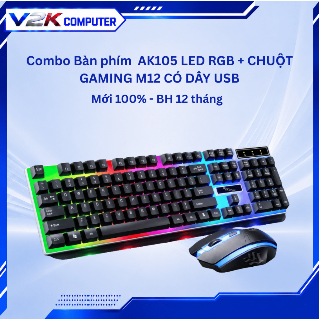 COMBO BÀN PHÍM AK105 LED RGB + CHUỘT GAMING M12 CÓ DÂY USB