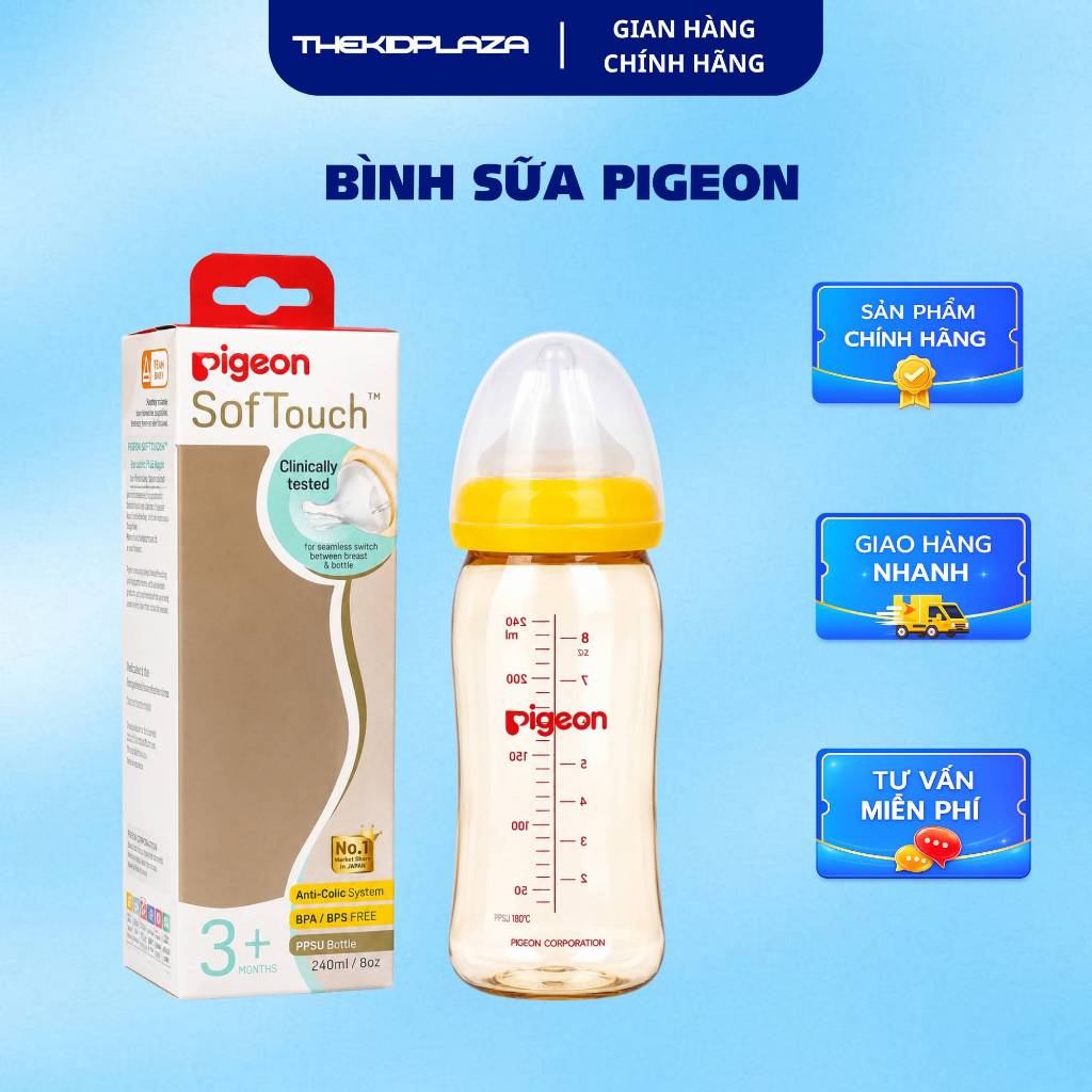 BÌNH SỮA PIGEON SOFTOUCH PPSU CỔ RỘNG – PHIÊN BẢN MỚI - The Kid Plaza Phân Phối Chính Hãng