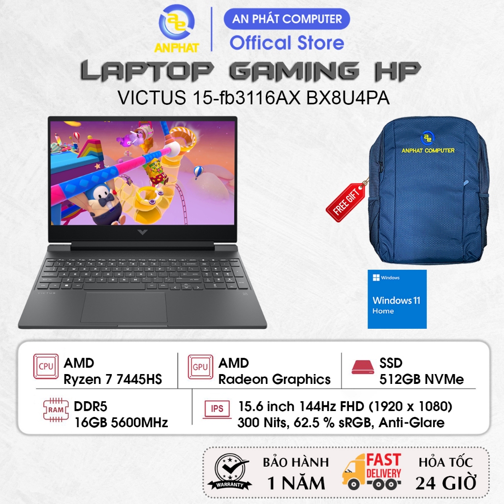 Laptop HP VICTUS 15-fa2731TX, Core i5-13420H, RTX 3050 6GB, 16GB RAM, 512GB SSD, 15.6 FHD 144Hz, Win