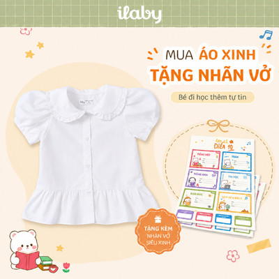 [TẶNG NHÃN VỞ] Áo sơ mi bé gái ILABY cổ bèo tay bồng tiểu thư, áo kiểu cho bé đi học đi chơi [3897]
