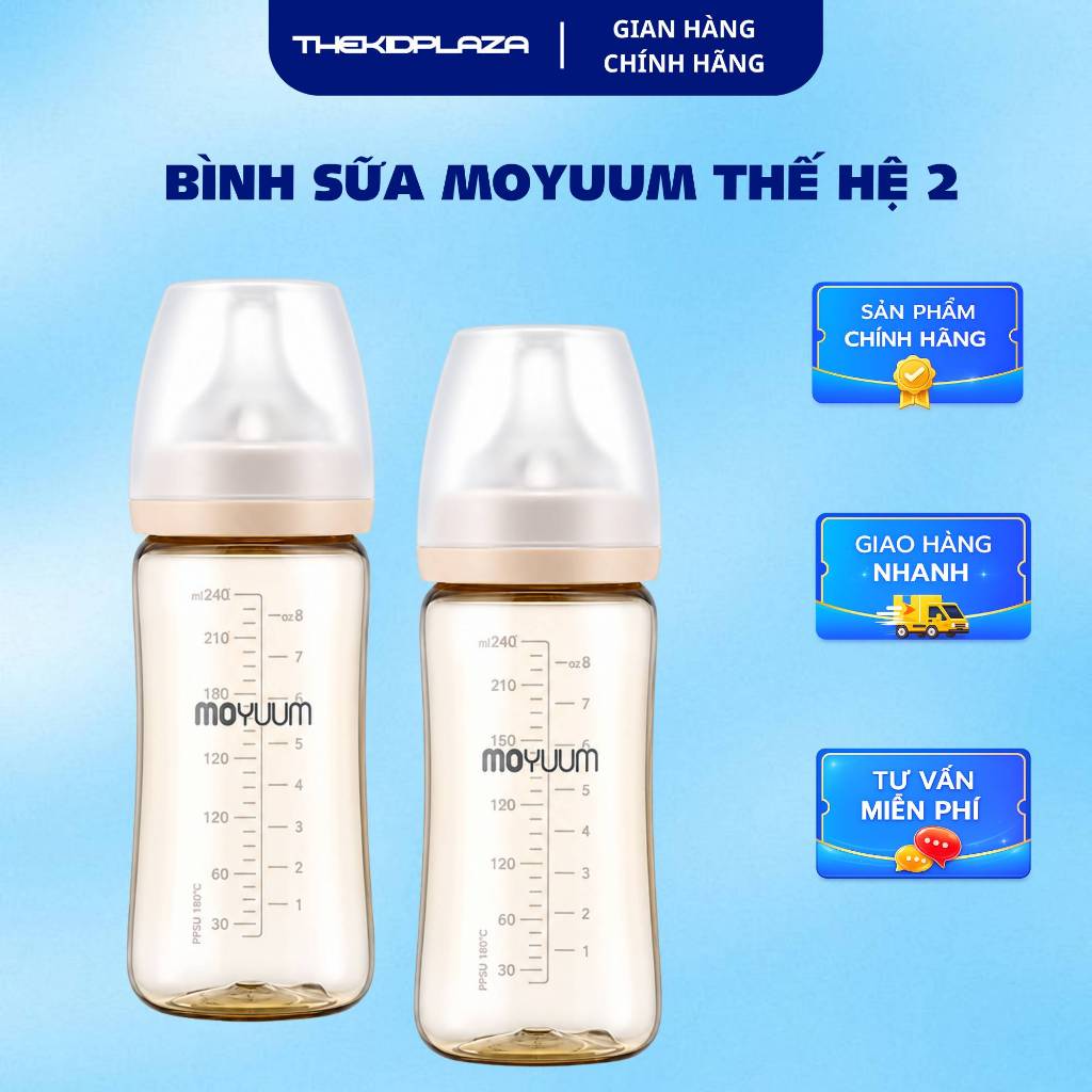 [Tặng 1 Núm Ti] Bình Sữa Moyuum PPSU Chính Hãng Hàn Quốc 170ml/270ml – The Kid Plaza Phân Phối