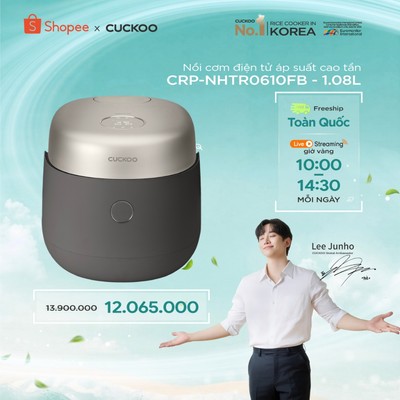 Nồi cơm điện áp suất kép cao tần Cuckoo 1.08L CRP-NHTR0610FB - Màu đen- Lòng nồi phủ men Xwall- nội địa Hàn Quốc