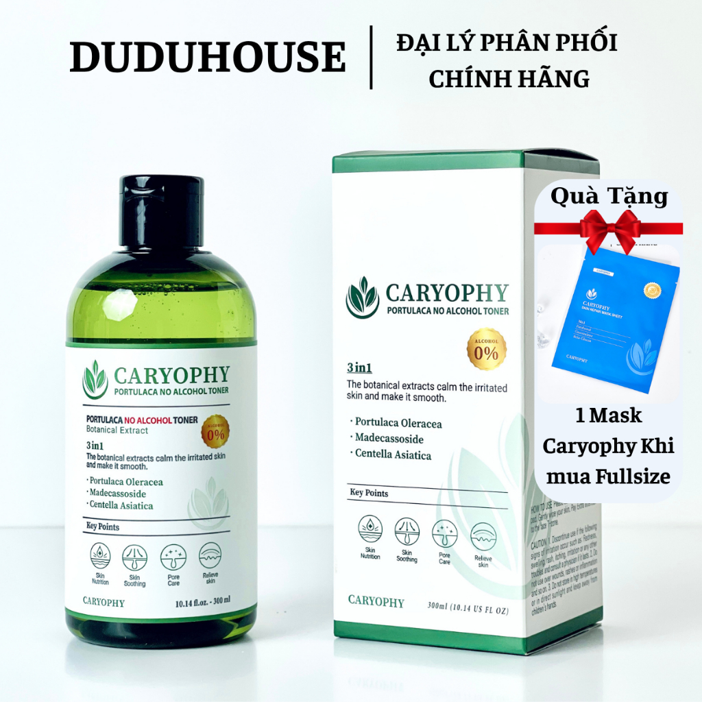 Nước Hoa Hồng Giảm Mụn Caryophy Portulaca Toner cấp ẩm ngừa mụn Làm Dịu Da 300ml Duduhouse