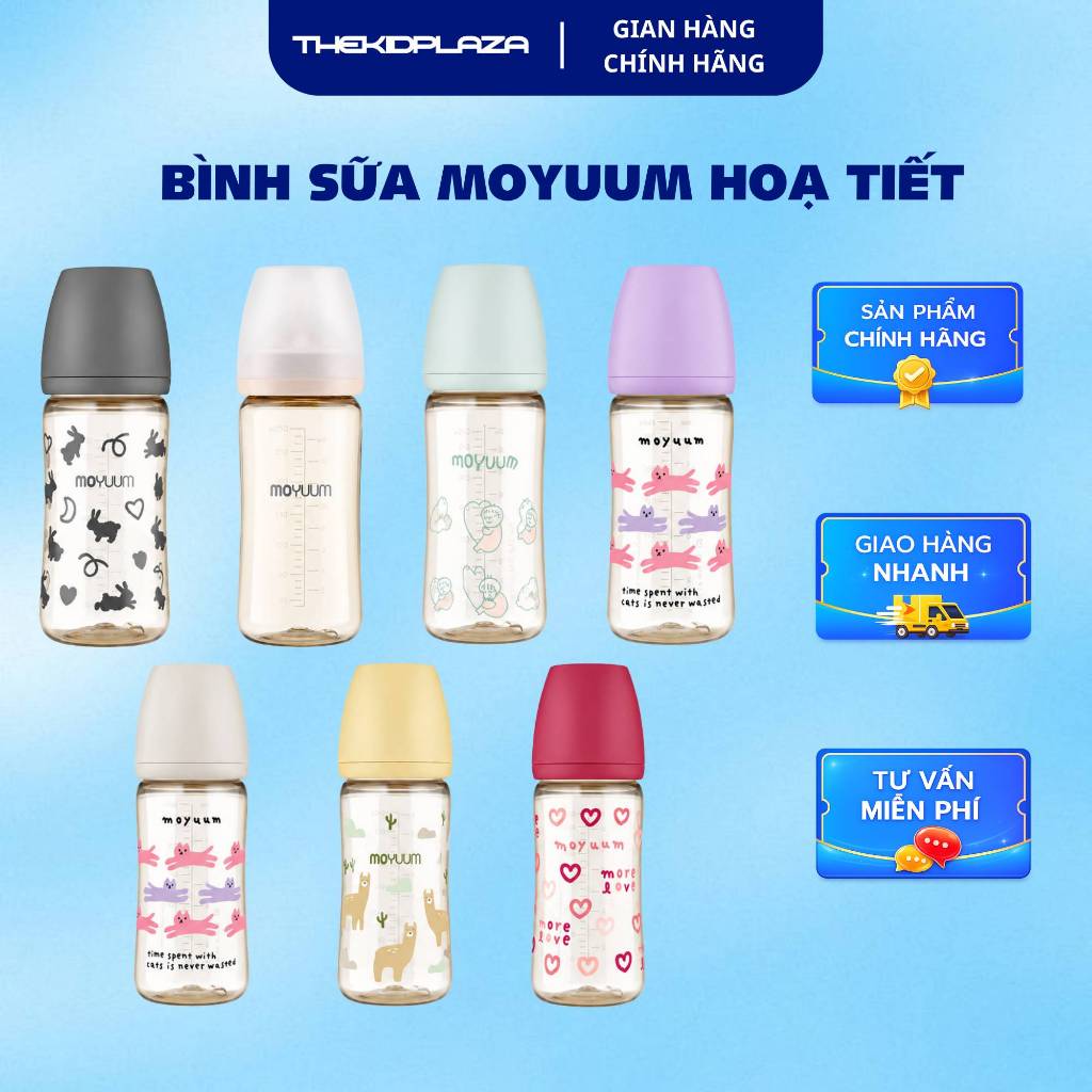 [Tặng Núm Ti] Bình Sữa Moyuum PPSU 170ml/270ml, Van Thông Khí Hỗ Trợ Giảm Đầy Hơi – The Kid Plaza Ph