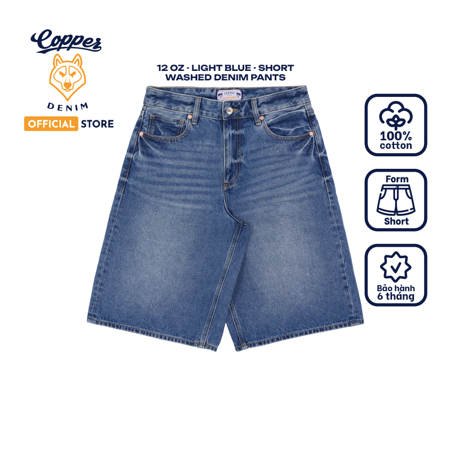 [NEW] Quần Short Jeans Nam 12Oz - màu light blue, onewashed denim - Copper Denim