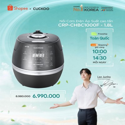 Nồi Cơm Điện Tử Áp Suất Cao Tần Cuckoo CRP-CHBC1000F – 1.8 Lít-Lòng nồi X-Wall Black cao cấp- Ngôn ngữ Tiếng Việt