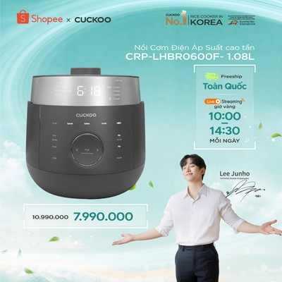 Nồi Cơm Điện Tử Áp Suất Cao Tần Cuckoo CRP-LHBR0600F 1.08 Lít -Lòng nồi X-Wall Black - áp suất 2.0 ATM- bảng Tiếng Việt