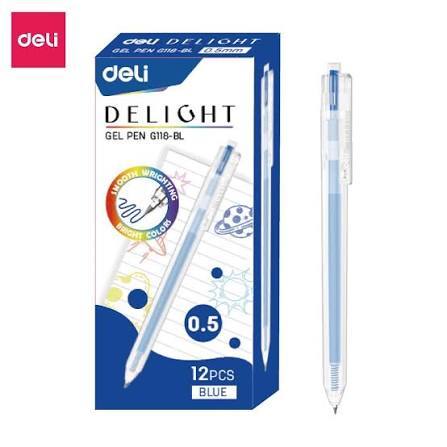 Hộp 12 Bút Gel Bấm Deli G118 / EG118 Chính Hãng – Bút Gel 0.5mm Nhanh Khô, Viết Êm Mượt