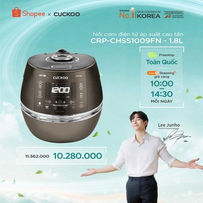 Nồi cơm điện tử áp suất cao tần Cuckoo 1.8L CRP-CHSS1009FN (Màu nâu) - Lòng nồi phủ men Xwall- Sản xuất Hàn Quốc