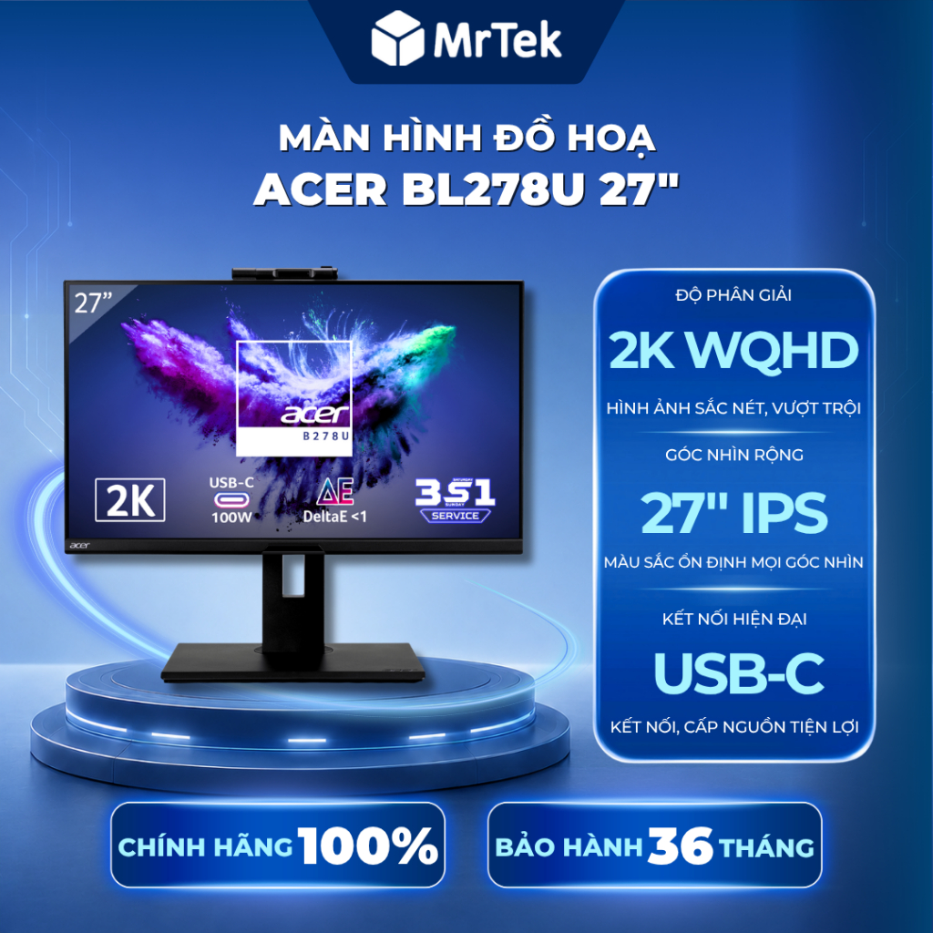 [Chính hãng] Màn hình đồ họa Acer B278U UM.HB8SV.001 (27 inch - 2K - IPS - 75Hz - Delta E nhỏ hơn 1)