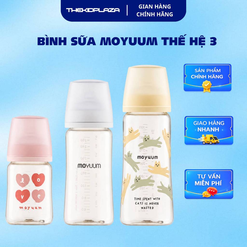 [Tặng Núm Ti] Bình Sữa Moyuum PPSU Thế Hệ 3 80ml/170ml/270ml/330ml – The Kid Plaza Phân Phối Chính H