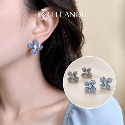 Bông tai nữ chuôi bạc 925 Eleanor Accessories hình hoa đính đá phụ kiện trang sức khuyên tai 10277