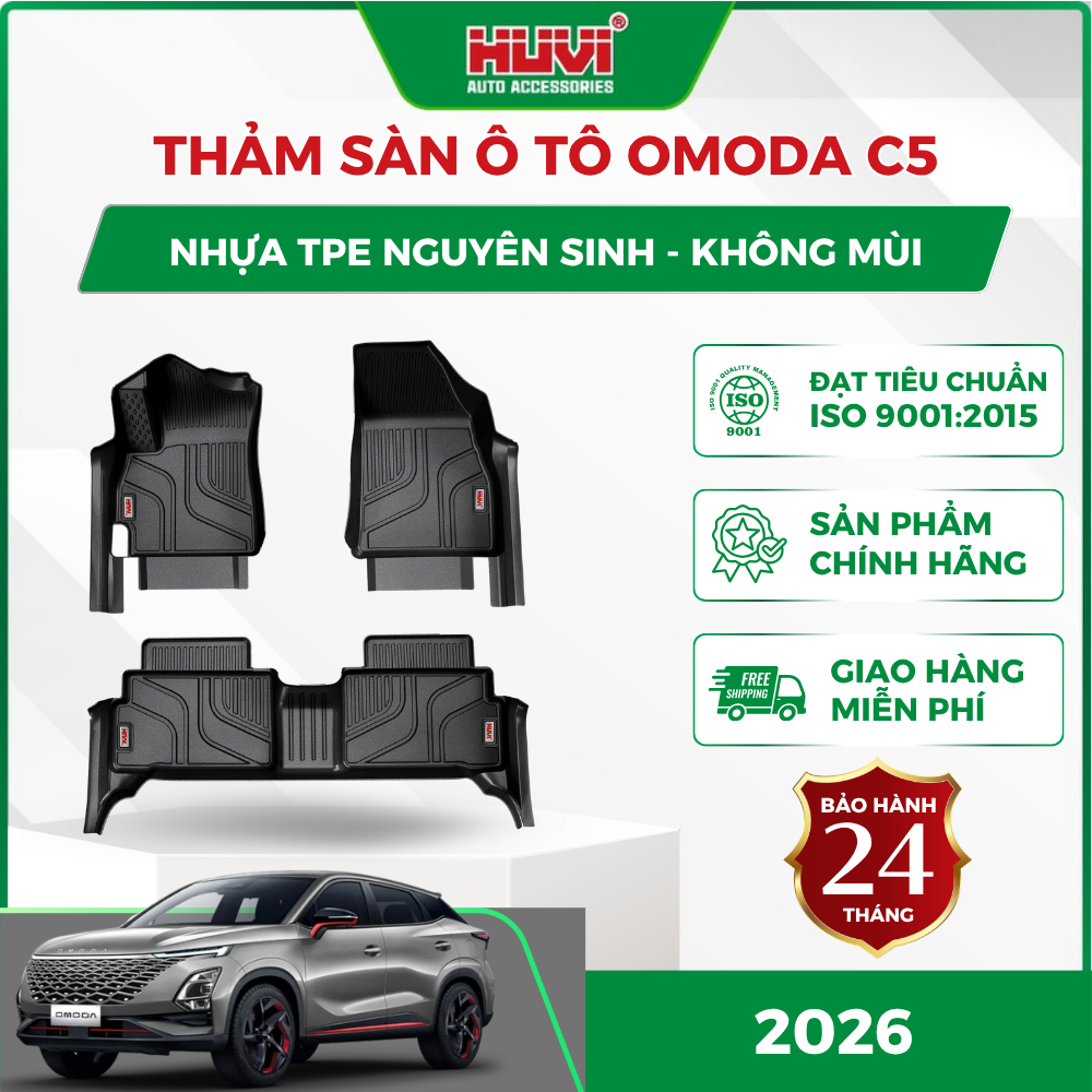 |TẶNG LÓT RỐI| Thảm lót sàn ô tô Omoda C5 2026 bản E tràn viền bậc cửa Huvi