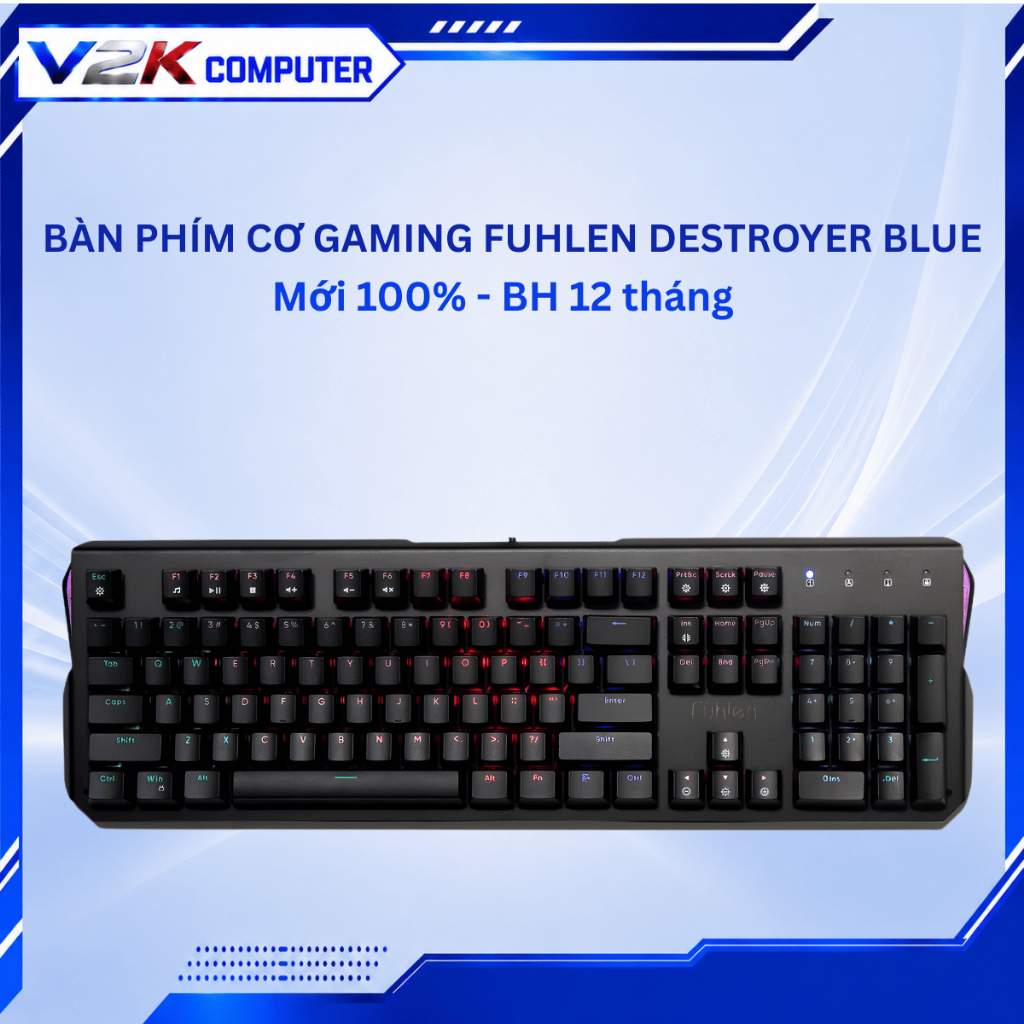 BÀN PHÍM CƠ GAMING FUHLEN DESTROYER BLUE SWITCH (BLACK), BẢO HÀNH 12 THÁNG