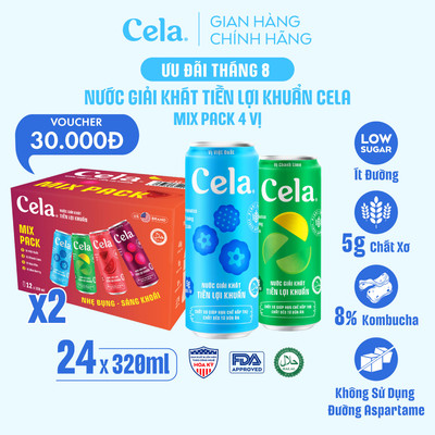 Combo 2 Thùng Nước Giải Khát Tiền Lợi Khuẩn Cela Mix 4 Vị (24 x 320ml) ÍT ĐƯỜNG, Bổ Sung KOMBUCHA Và CHẤT XƠ