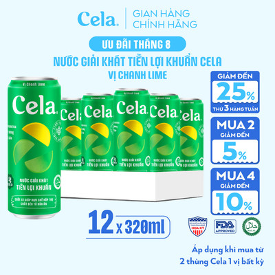 Thùng 12 Lon Nước Giải Khát Tiền Lợi Khuẩn Cela Chanh 320ml ÍT ĐƯỜNG Bổ Sung KOMBUCHA, CHẤT XƠ Giảm Hấp Thụ Chất Béo
