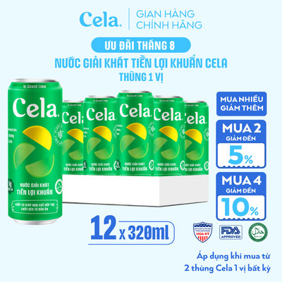Thùng 12 Lon Nước Giải Khát Tiền Lợi Khuẩn Cela 1 Vị 320ml ÍT ĐƯỜNG Bổ Sung KOMBUCHA, CHẤT XƠ Giảm Hấp Thụ Chất Béo
