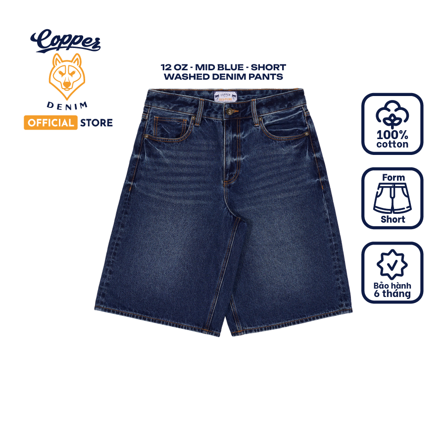 [NEW] Quần Short Jeans Nam 12Oz - màu mid blue, onewashed denim - Copper Denim