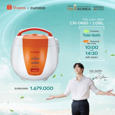 Nồi cơm điện Cuckoo 1L CR-0661- màu cam - Lòng nồi chống dính - Phiên bản quốc tế tiếng Anh- Hàng chính hãng