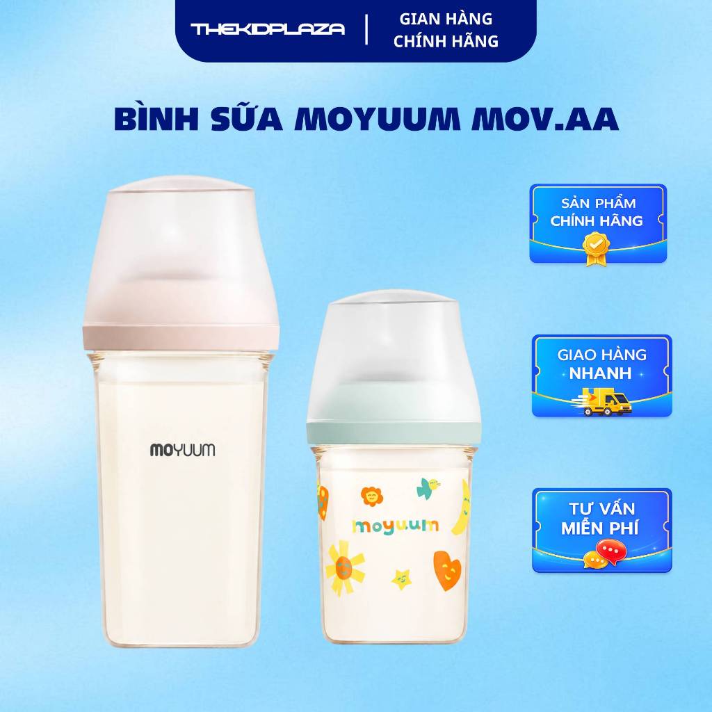 [Tặng Núm Ti] Bình Sữa Moyuum Mov.aa PPSU Cổ Siêu Rộng Cho Bé 160ml/250ml – The Kid Plaza Phân Phối 