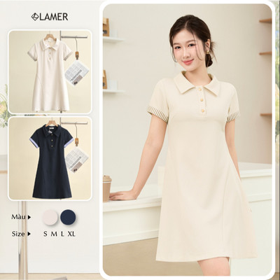 Đầm Dáng Xoè A LAMER FASHION VáyThun Cổ Đức Đứng Form Đi Làm Đi Chơi O63R26H016