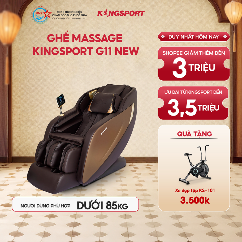 Ghế Massage KingSport G11 - Công Nghệ Mới, 12 Bài Tập, Màu Nâu