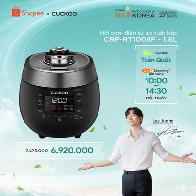Nồi cơm điện tử áp suất kép Cuckoo 1.8 lít CRP-RT1008F - Lòng nồi phủ men chống dính XWall Diamond - Hàng chính hãng