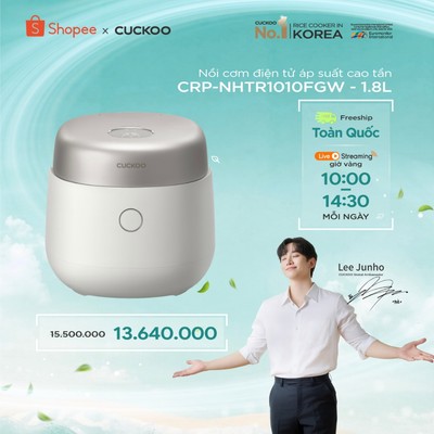 Nồi cơm điện áp suất kép cao tần Cuckoo 1.8L CRP-NHTR1010FGW- công nghệ áp suất hiện đại, giúp giảm tiếng ồn