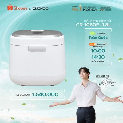 Nồi Cơm Điện Tử Cuckoo CR-1060F – 1.8 Lít- Lòng nồi phủ men chống dính- Màu trắng- bảo hành 1 năm