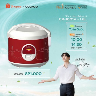 Nồi Cơm Điện Cuckoo 1.8 lít CR-1001V - Lòng nồi chóng dính - Hàng Chính hãng