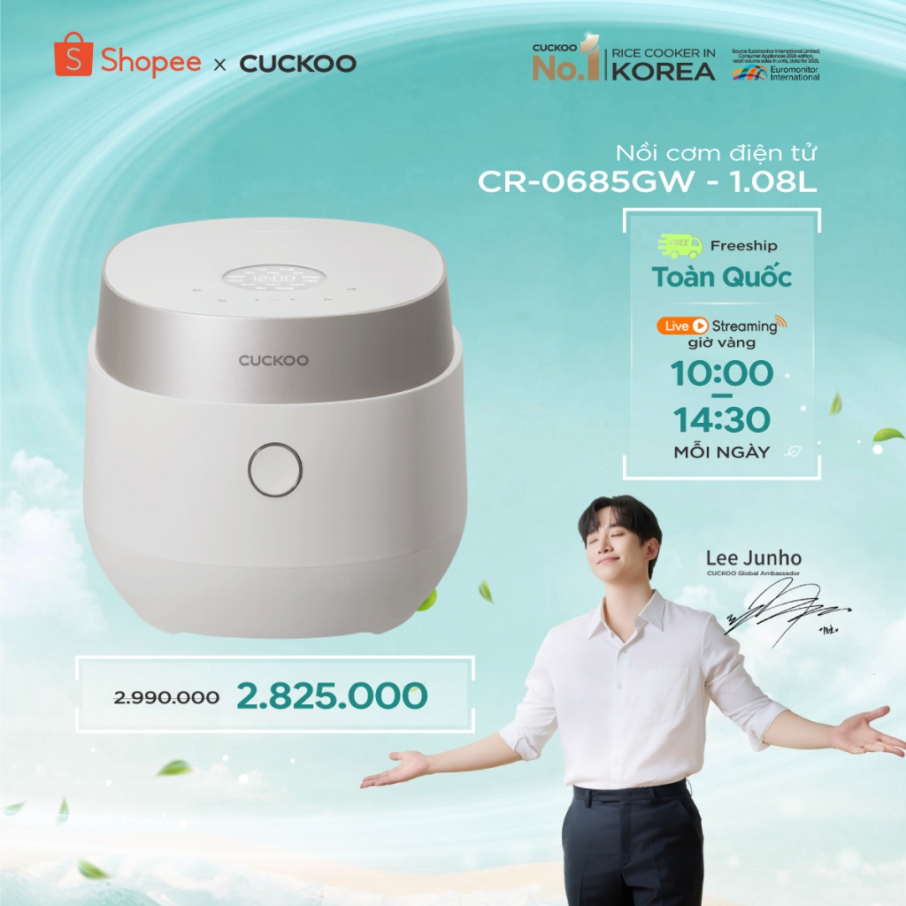 Nồi cơm điện Cuckoo 1.08L CR-0685GW - Lòng nồi chống dính - Hàng chính hãng