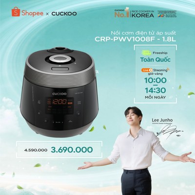 Nồi cơm điện tử áp suất Cuckoo 1.8L CRP-PWV1008F - Lòng nồi phủ men Xwall- Ngôn ngữ Tiếng Việt- bảo hành 1 năm