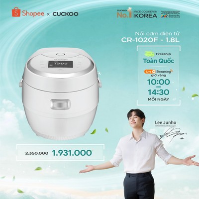 Nồi cơm điện tử Cuckoo 1,8L CR-1020F - Bảng điều khiển LED - Lòng nồi chống dính - Chất lượng Hàn Quốc - Hàng chính hãng