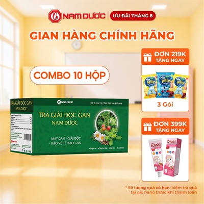 Combo 10 hộp Trà giải độc gan Nam Dược (hộp 20 góix1,5g) mát gan, giải độc, bảo vệ tế bào gan